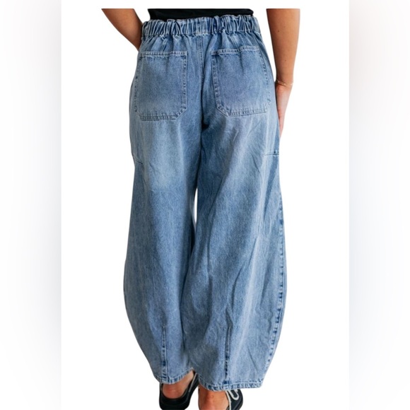 Patch Pocket Drawstring Waist Barrel Jeans - Picture 2 of 3